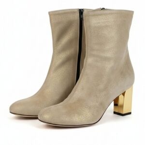 Jean-Michel Cazabat Gold Metallic Suede Ankle Boots Mirror Block Heel Italy 40
